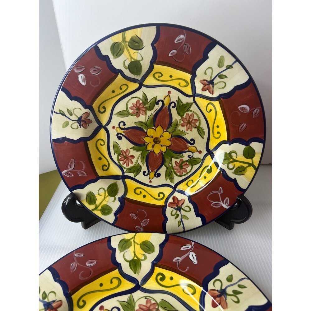Pier‎ 1 Vallarta Handpainted Earthenware Plates Set of 2 Floral Salad Plates